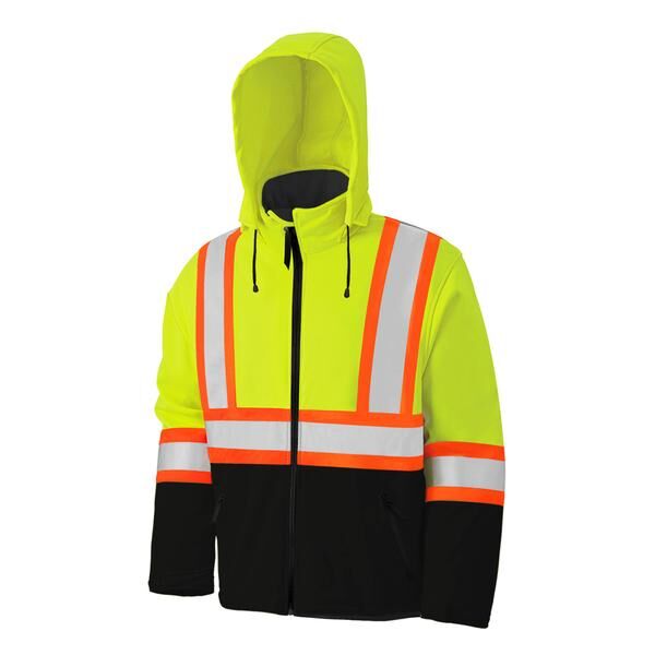 HI-VIS SOFT SHELL JACKET WITH DETACHABLE HOOD Thumbnail